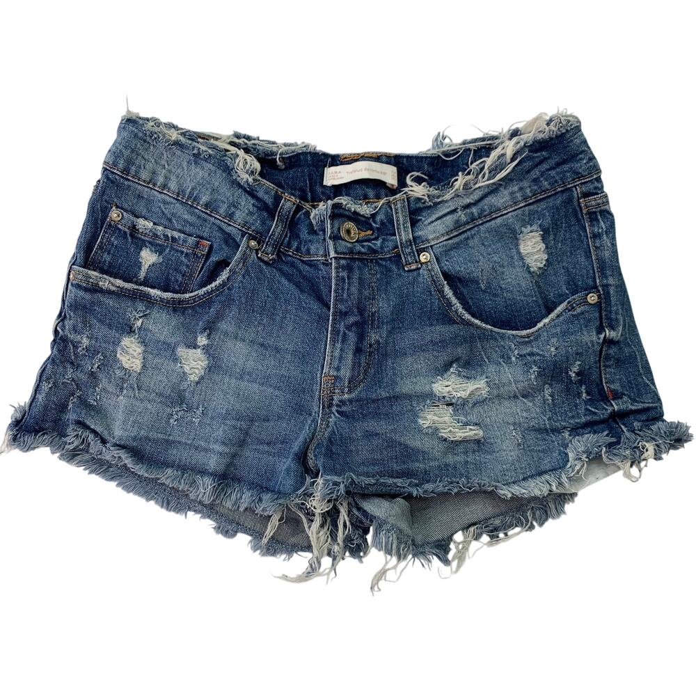 Zara Trafaluc Denimwear Womens Sz 6 Super Distressed Cut Off Denim Jean Shorts